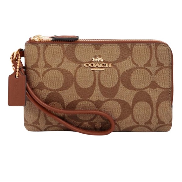 NWT Coach Double Corner Zip Wristlet In Signature Canvas - Picture 1 of 4